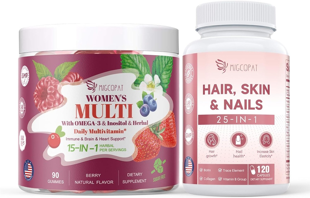 Kvinnor Multivitamin Gummies & Hair, Skin & Nails Supplement Bundle, Brain & Heart Support, Gut & Digestion, Hårtillväxt, Hudhälsa, Nail Strength