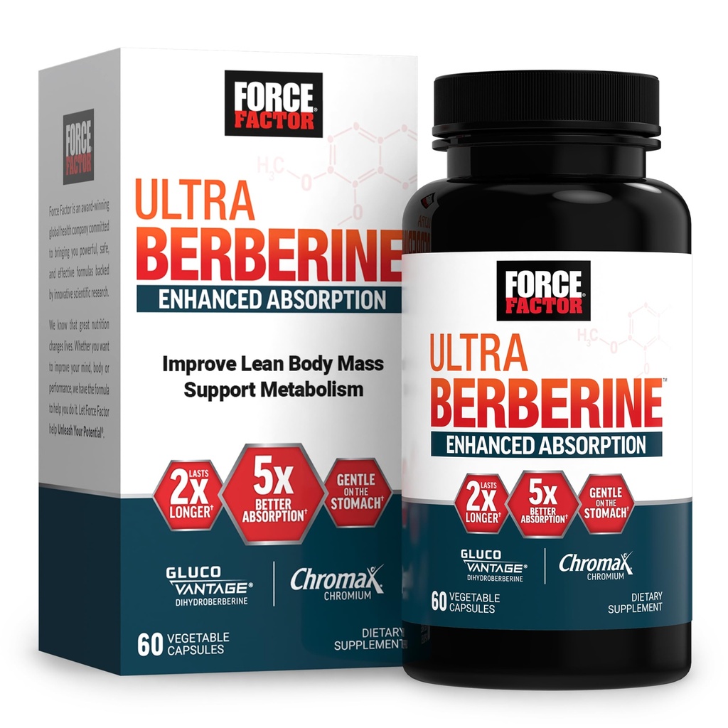 FORCE FACTOR Ultra berberiini Tehostettu imeytyminen, Ceylon kaneli, dihydroberberiini & kromi, 5X imeytyminen, 2X pitkäikäisyys, edistää lean kehon massa, 60 kasvikapselia