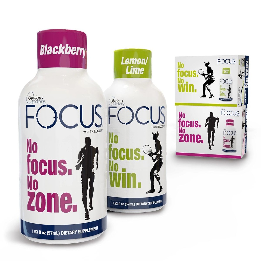 Focus Shots with Trilogine, Stay Sharp, Zero Sugar Energy Boost, Variety Pack, 24 Count (1,93 fl oz), Blackberry, Lemon Lime Flavors