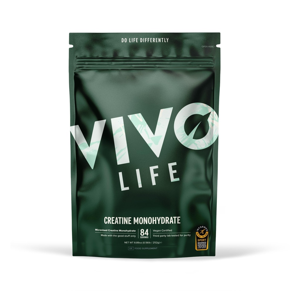 Vivo Life - Creatiini Monohydraatti Powder Micronized - Vegaani, Ei makua (8.8 oz, 84 Tarjoilut)