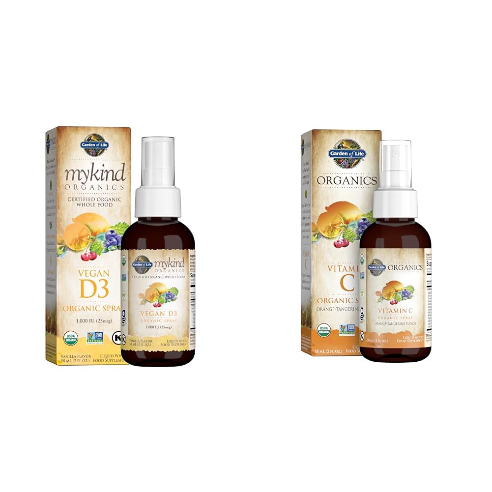 Elämänpuutarha Organic Vegan Vitamiini D3 1000 IU Liquid Spray kanssa C-vitamiini ja Omegas, Immuuni ja ihon terveys tuki