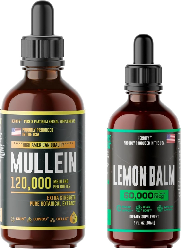 HERBIFY Bundle - Mullein Leaf Extract & Lemon Balm - Hengitystuki ja aivojen tuki