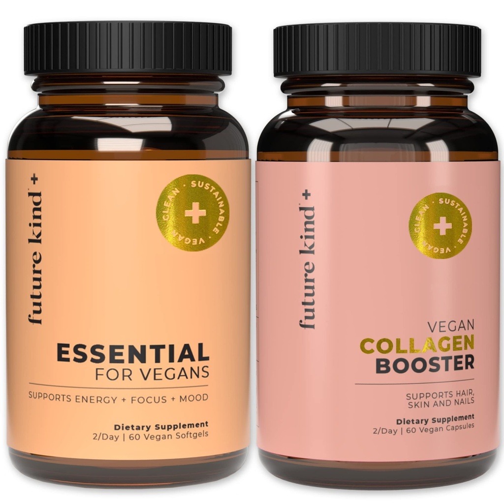 Tulevaisuuden Kind Best Myyjät Bundle ... Vegan Multivitamiinit ja Collagen Booster... Vegan Multivitamiinit naisille ja miehille, joilla on B12, Omega 3 ja D3-vitamiini...