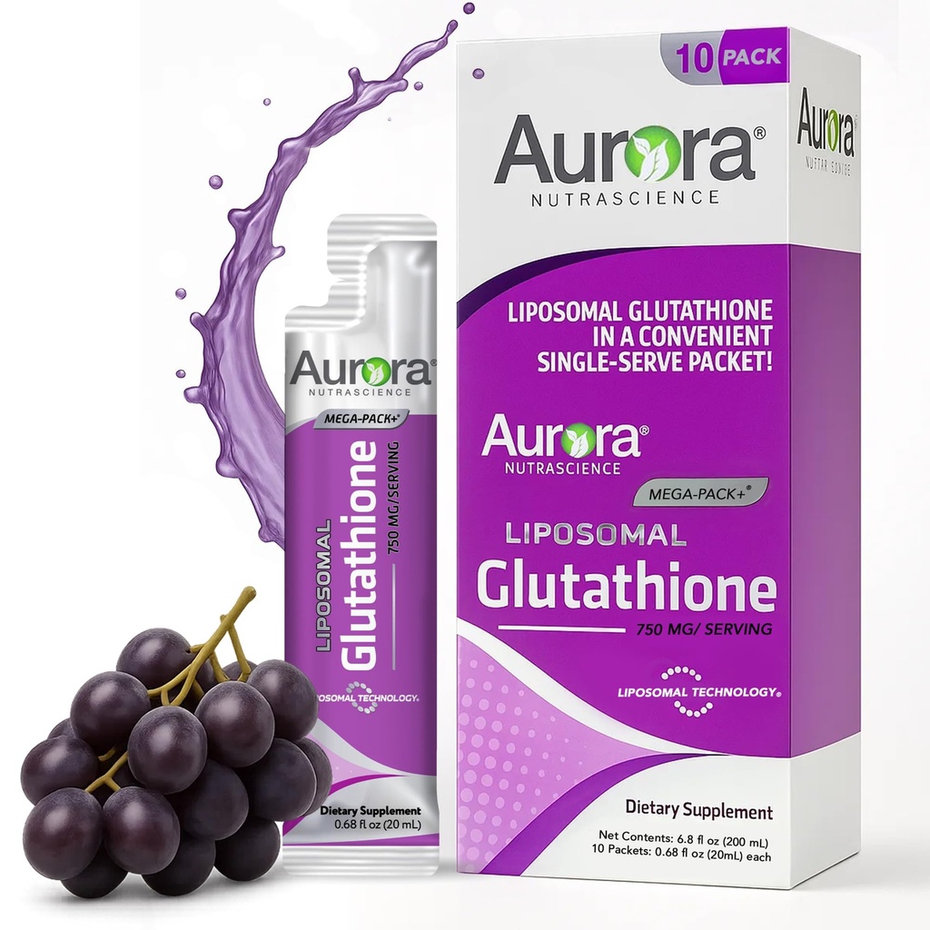 Aurora Nutrascience Mega-Liposomal Liquid Glutatione, Immuuni- ja antioksidanttien Gut Health Support Supplement, 750 mg per Serving, ei-GMO, sokeriton, 10 Single Serve Packets