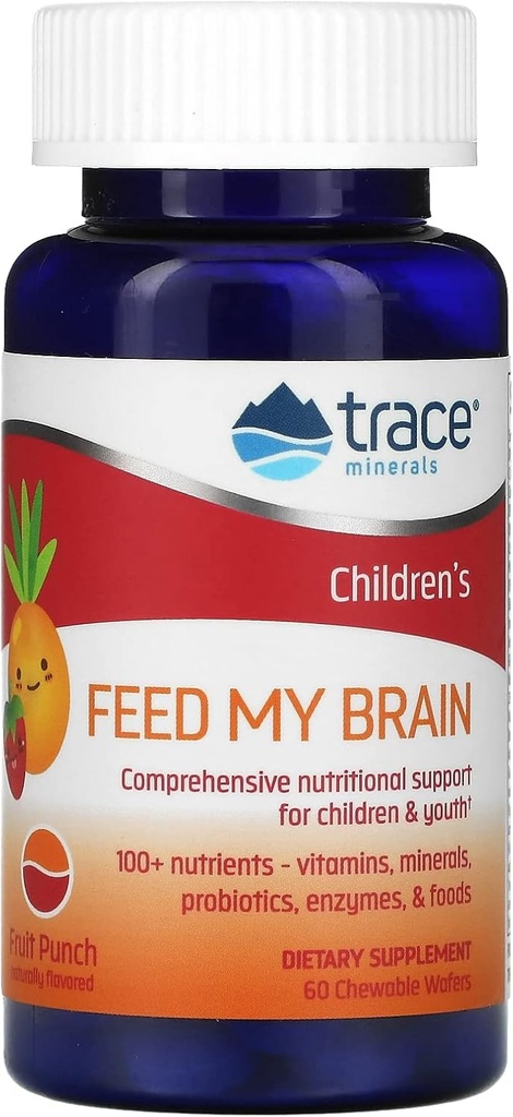 Trace Minerals Lastenrehut Aivoni - Aivojen tuki täydentää lapsille - Multivitamiini Focus tukea Entsyymit, Vitamiinit & Minerals - Fruit Punch Flavor, 60 pureskeltava Wafers (30 tarjoilua)