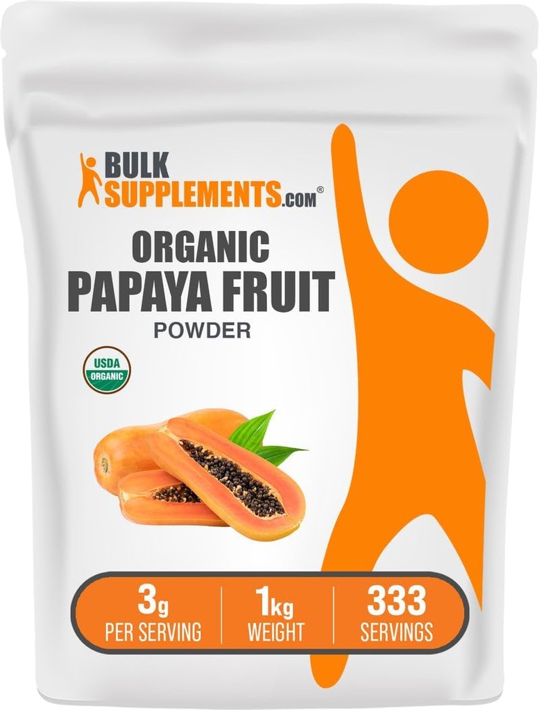 BulkSupplements.com Organic Papaya Fruit Powder - Flavoring Powder, lähde Carica Papaya Fruit - Gluteeniton, 3g per Serving, 1kg (2,2 lbs) (Pack of 1)