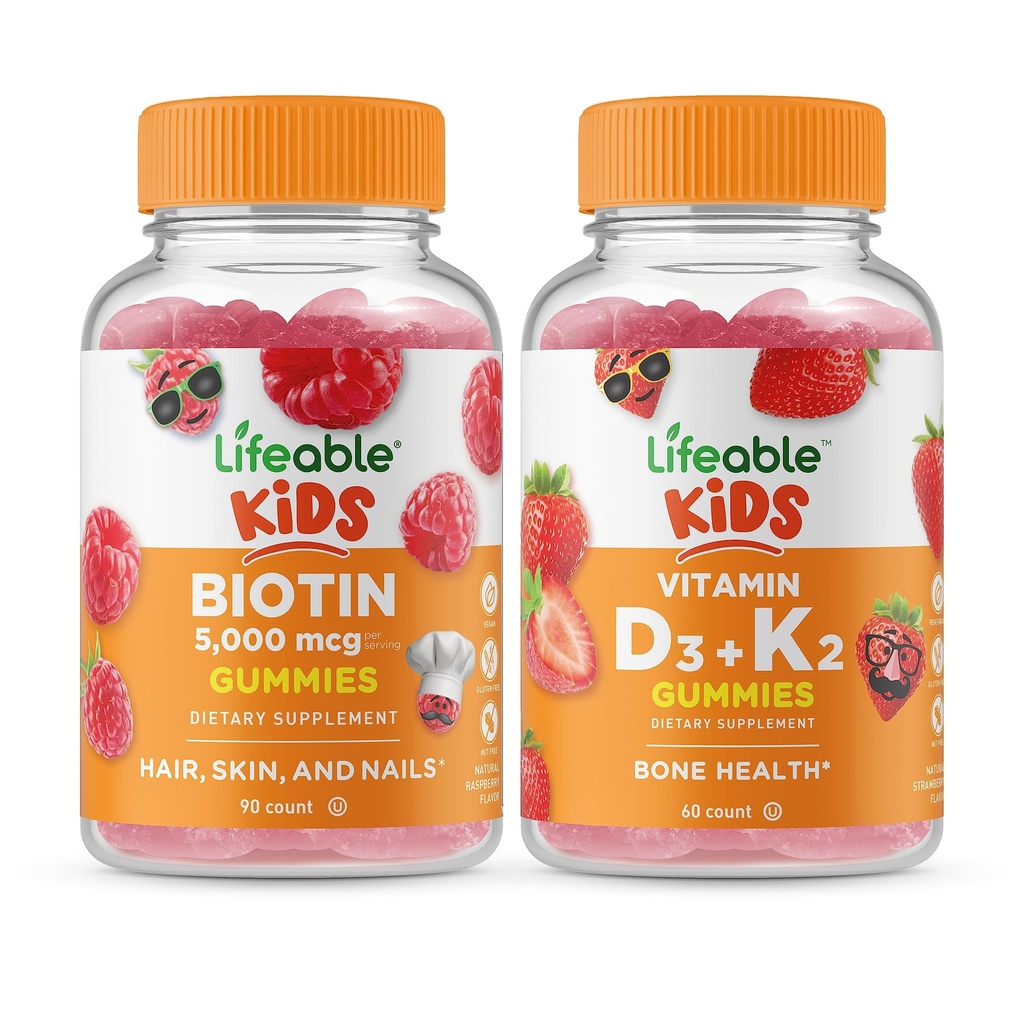 Elinkelpoinen Biotin lapset + D3-vitamiini + K2-vitamiini lapset, Gummies Bundle - suuri maistaa, vitamiini täydentää, gluteeniton, GMO-vapaa, purukumi