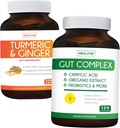 Tallenna $ 11 (23% pois) - Gut Balance Bundle - Gut Complex with Caprylic Acid for Balanced Gut Health & Probiotic Support (120 kapselia) & Turmeric & Inkivääri 95% Kurkumanoidit & Bioperine (90 kapselia)