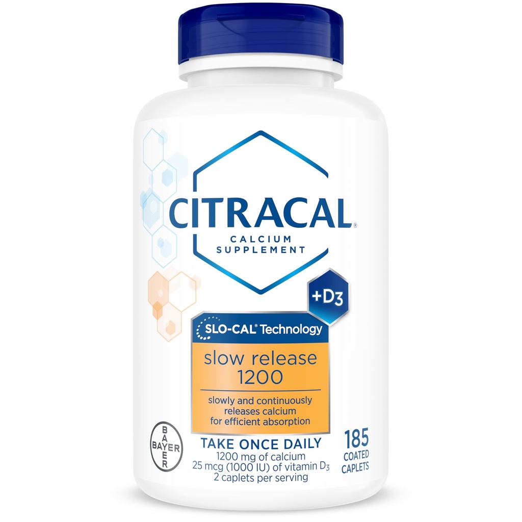 Citracal Slow Release - kalsium 1200 mg D3- vitamiinin kanssa, magnesium, kalsiumlisä, luun terveystuki, otetaan kerran päivässä Caplet, 185