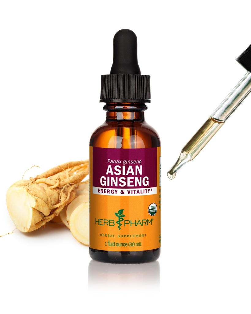 Herb Pharm Asian (Panax) Ginseng Liquid Extract för energi och Stamina Support - 1 Ounce