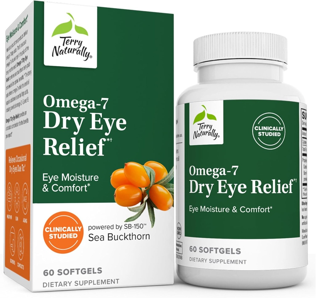 Terry Luonnollisesti Omega-7 Dry Eye Relief - 60 Softgels - Eye Kosteus ja Mukavuus - Ei-GMO, Gluteenittomat - 60 tarjoilua