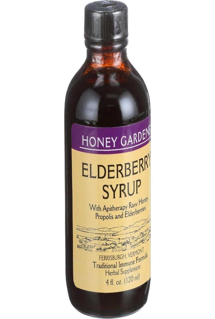 HONEY GARDEN APIARISET Apitherapy Elderberry Honey Syrup, 4 FZ