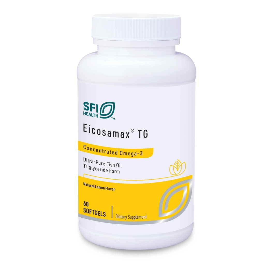 Klaire Labs SFI Health Eicosamax TG Fish Oil - Ultra Pure Omega-3 Fish Oil Pills med EPA / DHA - Hållbart källad - Naturlig Lemon Flavor för No Fishy Burps eller Aftertaste (60 Softgels)