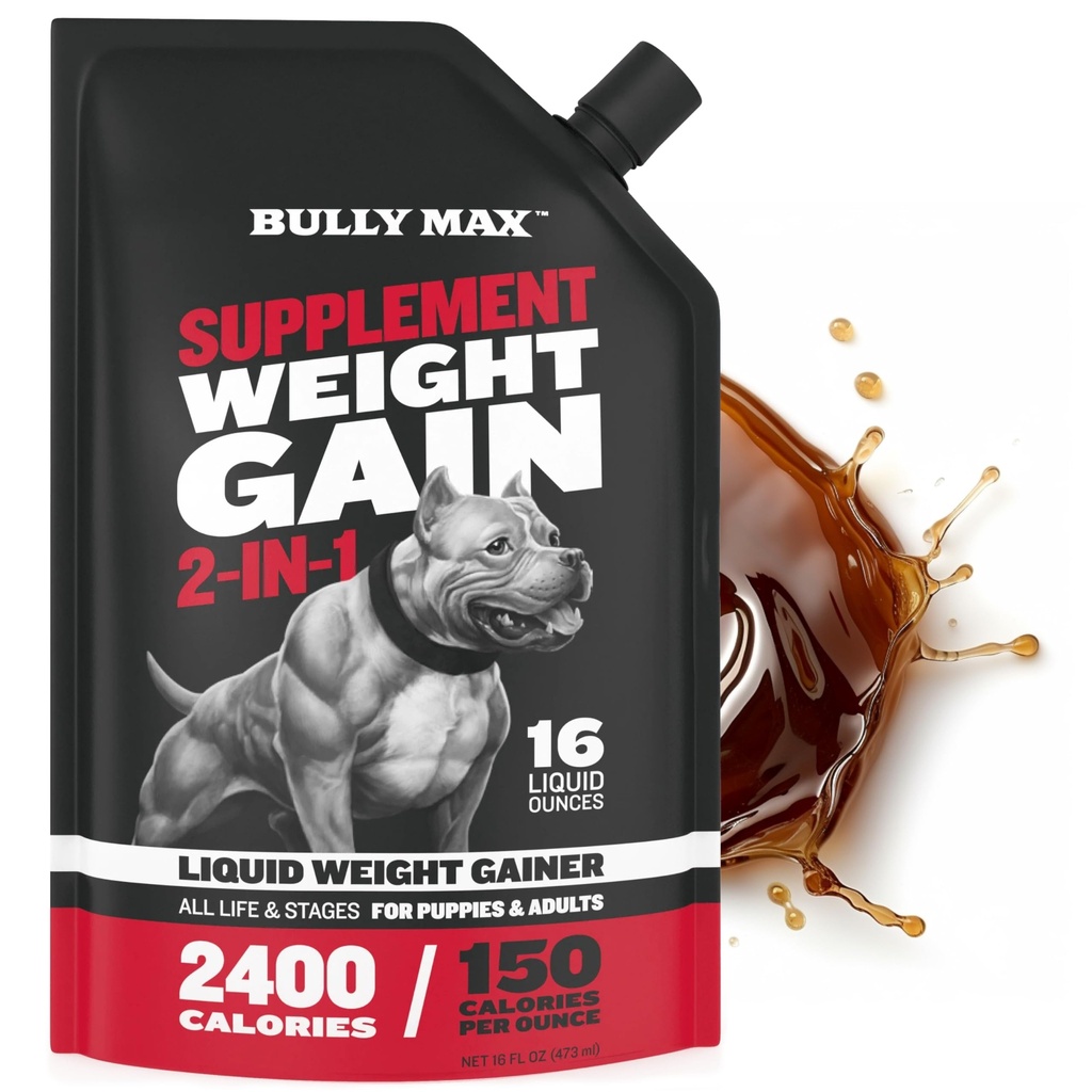 Bully Max Liquid Weight Gainer för hundar - High Calorie Dog Supplement med Omega-3 & Whey Protein - 2-i-1 Multivitamin för hälsosam viktökning - för valpar och vuxna hundar - 16 oz