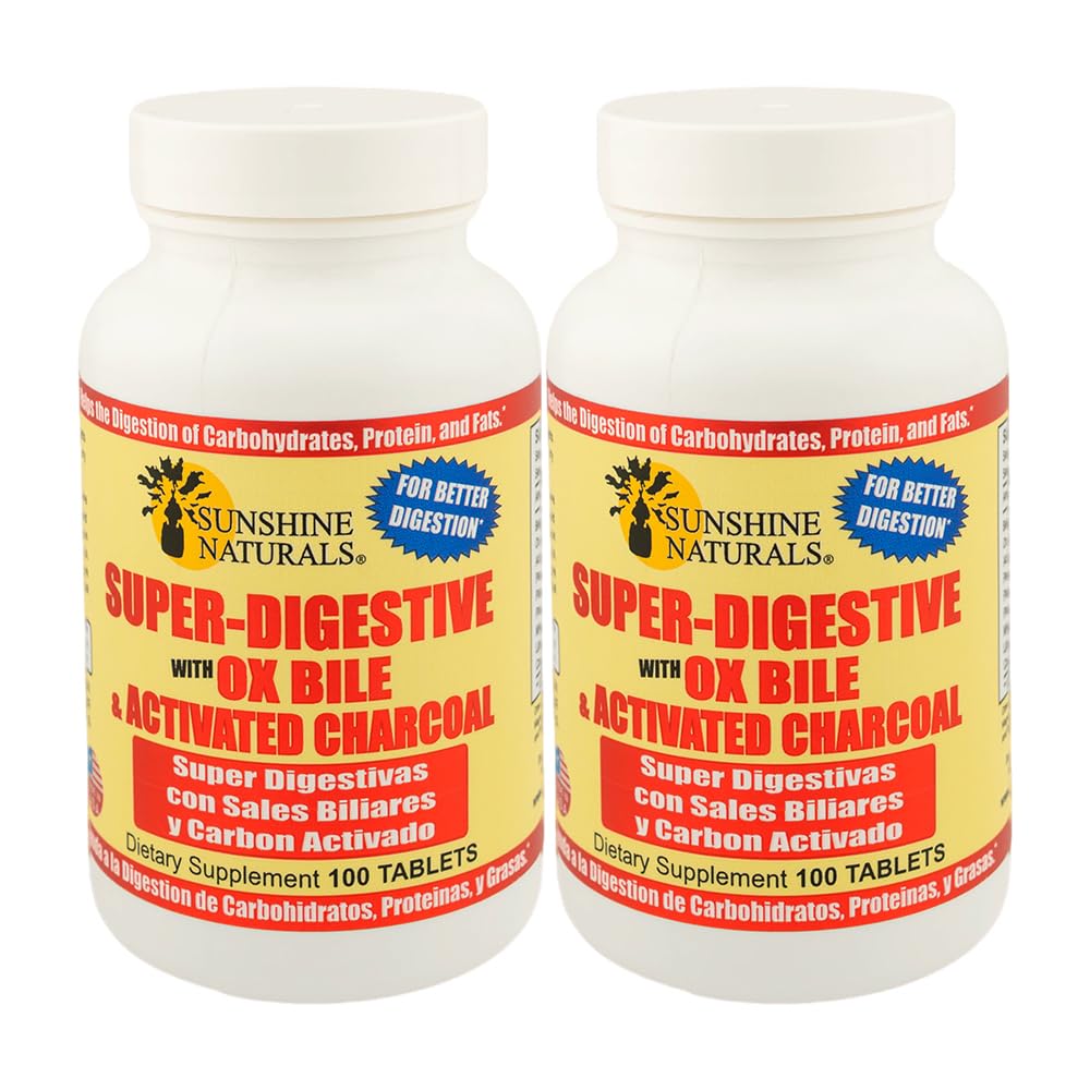 Sunshine Naturals Super Dgestive Supplement. Ox Bile & Active Charcoal for Dgestive Support, Bloating Relief, Gut Cleanse, Nutrient Imeytyminen, ja yleistä hyvinvointia. 100 tablettia 2 kpl pakkaus