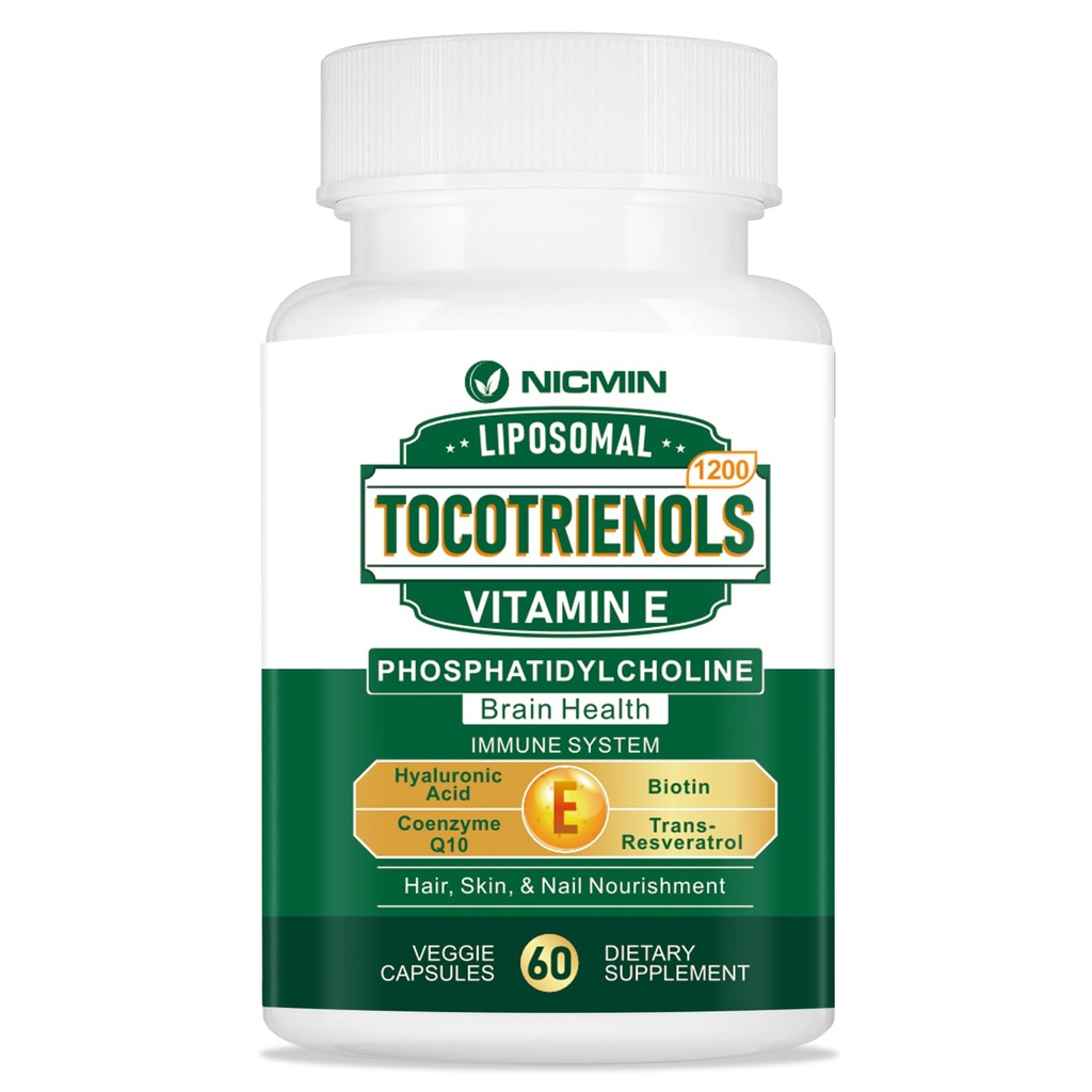 1200MG E-vitamiini Tokotrienolit Liposomaaliset tokotrienolit Fosfatidyylikoliinin, 95% deltatokotrienolien ja 5% gammatokotrienolien, suuren sydämen imeytymisen, aivojen toiminnan 60 kapselia
