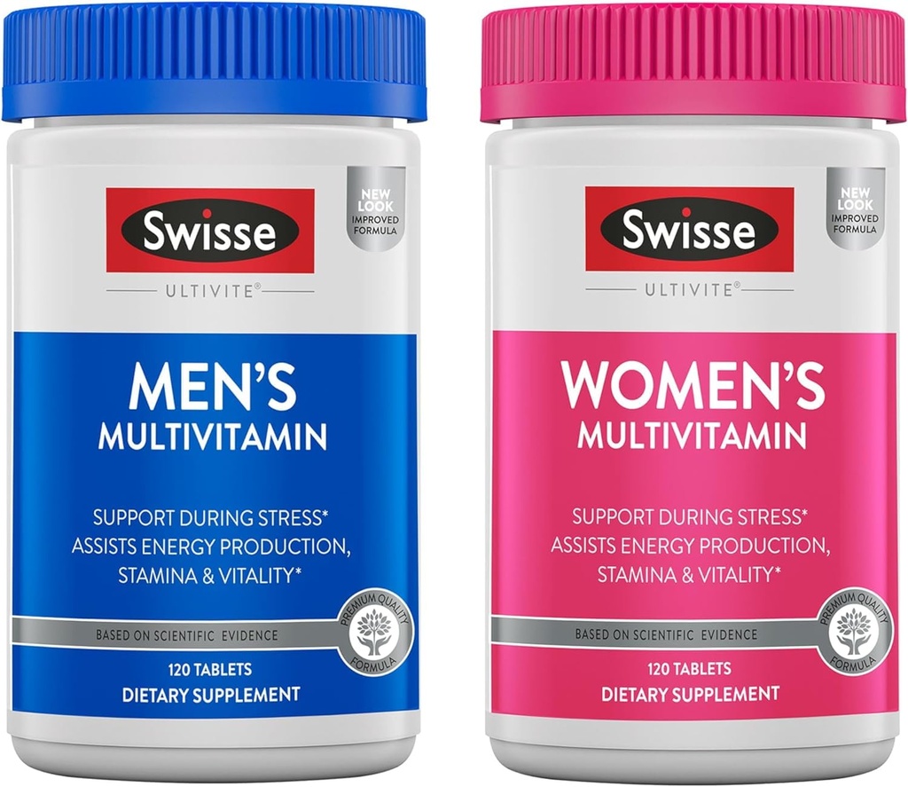 Sveitsin päivittäinen monivitamiini miesten ja naisten Bundle Combo Pack ... tukee tervettä energiaa, stressin lievitystä, mielen selvyyttä ja suorituskykyä, immuniteettia ja sydänterveyttä