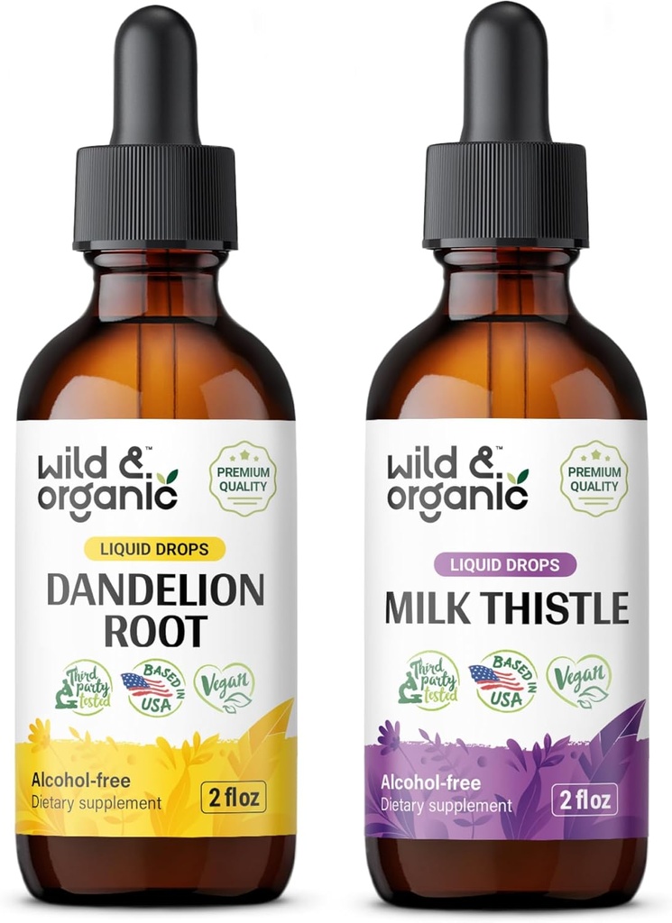 Luonnonmukainen ja orgaaninen Voikukka Tincture 2 fl oz & Milk Thintle Tincture 2 fl oz
