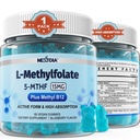 L-MetyyliFolaatti 15 mg & Metyyli B12 Gummies, methylated B1, B2, B6 Multivitamiinit - Active 5-MTHF & High Imeytyminen - tukee MTHFR Gene, kognitio, homokysteiinitasot, Folaatti Metabolia, Vegan, 60 Cts