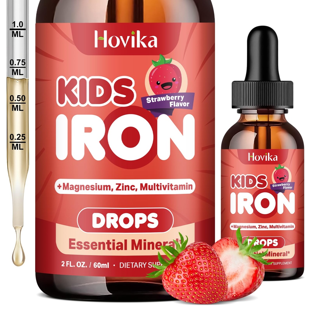 Liquid Iron Supplement for Lids & Women Miehet - kanssa magnesium, Sinkki & Kids Multivitamiini Iron Drops - Immuunituki, Veren Builder & Energy Tuki rautapuutos, anemia, Vegan 2 Fl Oz