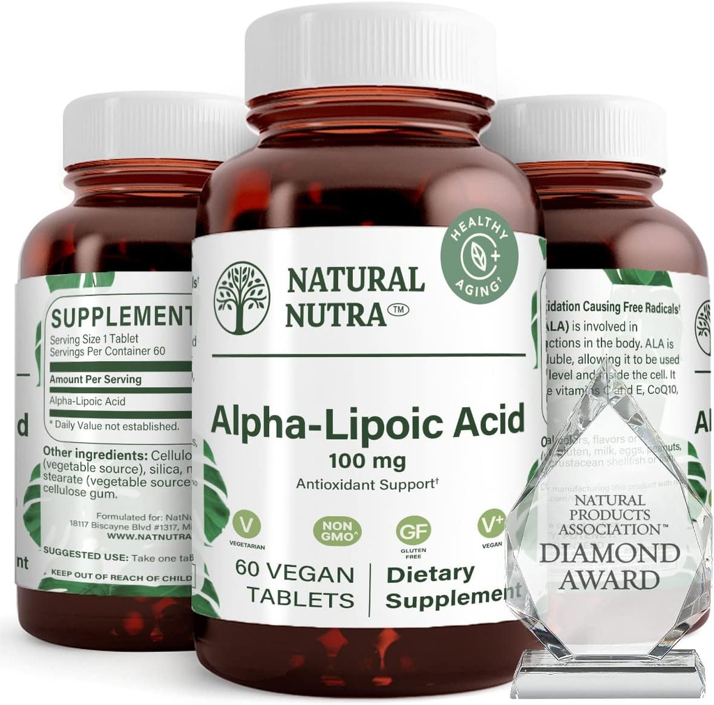 Natural Nutra R-Alpha Lipoic Acid, Parantaa luun ja sydämen terveyttä, parantaa muistin toimintaa, parantaa hermojen toimintaa edistää yleistä terveyttä, Gluteeniton 100 mg, 60 kasvissyöjätabletit.