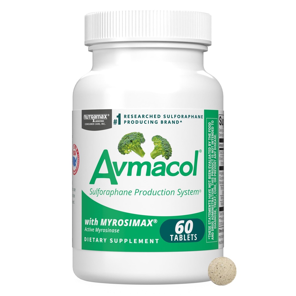 Nutramax Avmacol #1 Tutkittu Sulforaphane Producting Brand, Nutramax Laboratories Consumer Care Supplement for Detoxification, Antioxidantti tuki ja yleinen hyvinvointi, 60 tablettia