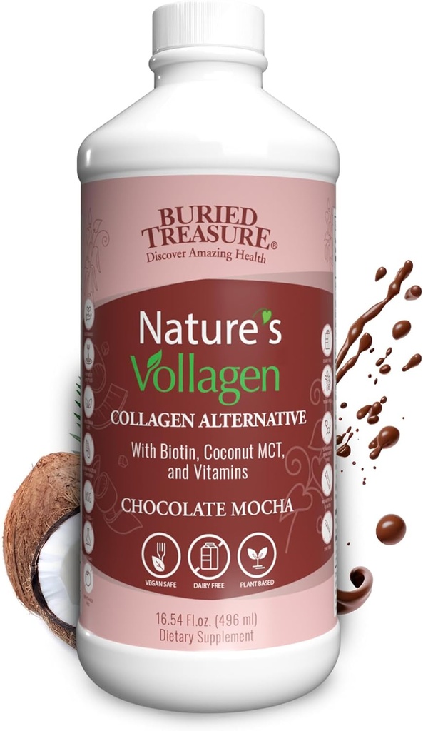 Haudattu Treasure Nature's Vollagen 2000mg Vollagen Complex, iho, hiukset ja Joint Health, 100% Plant-Baseed, Gluteeniton, soijaton, Dairy-free, suklaa Mocha Flavor, 16oz Liquid