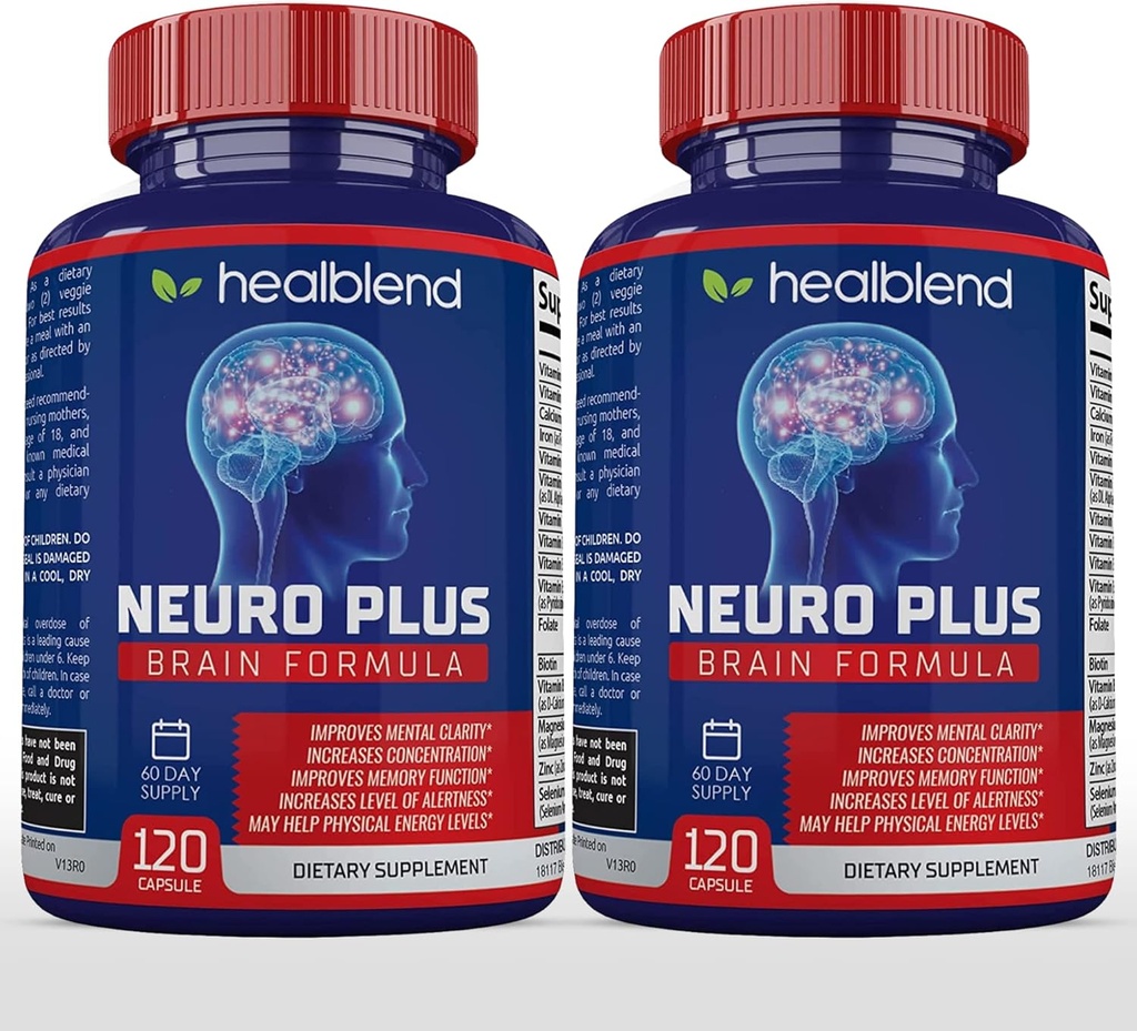 Neuro Plus Brain & Focus Formula - Nootropic Brain Booster täydentää, tukee aivojen terveyttä, mielen kirkkautta & Focus - lisää keskittymistä & henkistä energiaa 120 kapselia (2)