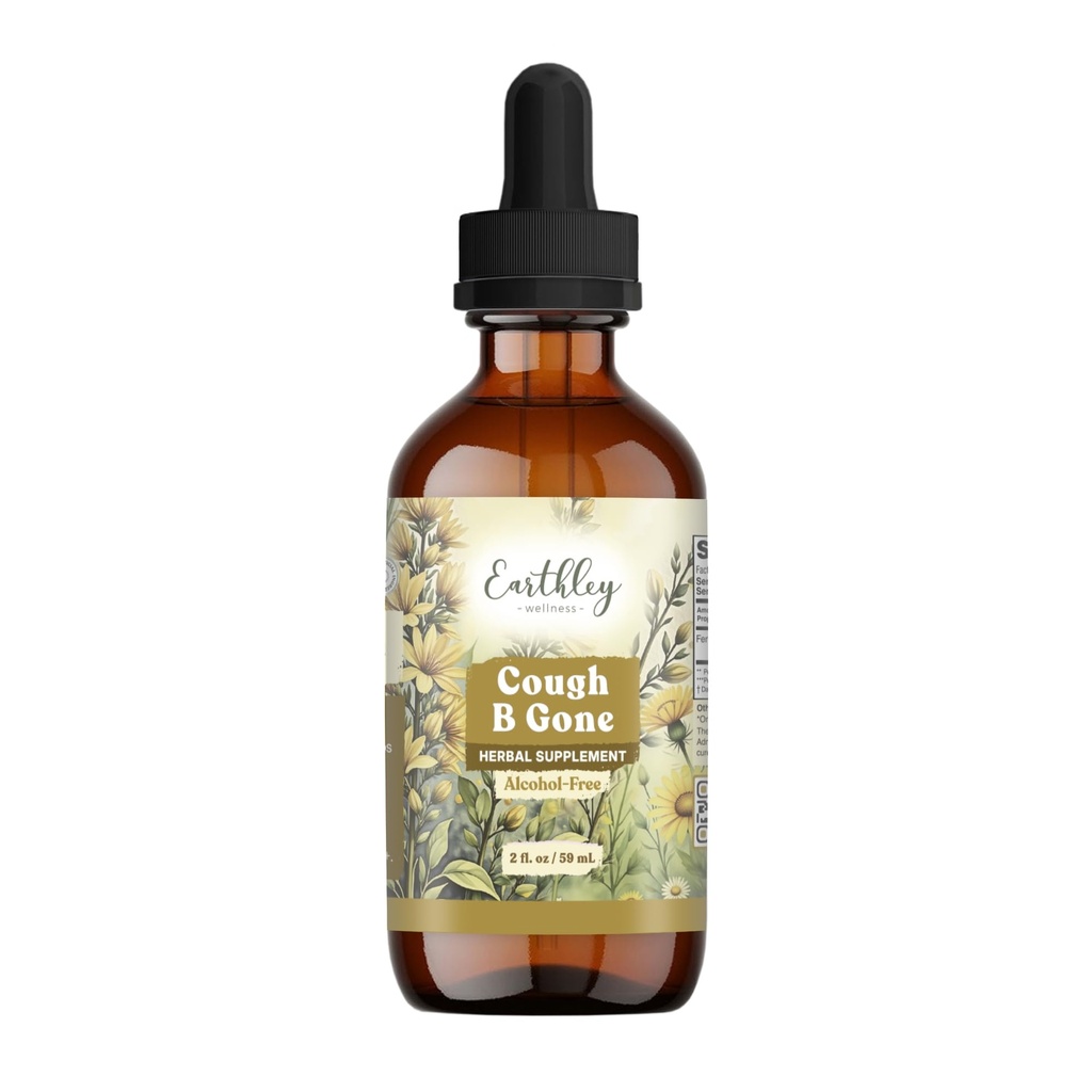 Earthley Wellness, Yskä-B-Gone, alkoholiton yrttiuute lapsille ja aikuisille (6 kuukautta+), kylmä ja yskänhoito, Soothes Sore Throres, edistää keuhkojen terveyttä, ja vieroitus (2oz, lapset)