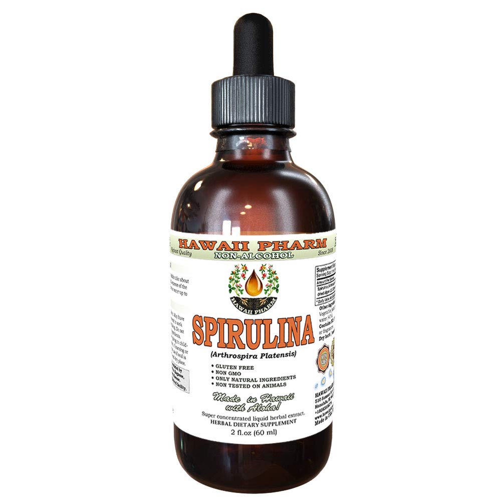 Spirulina Alkoholiton nesteuute, Organic Spirulina (Arthrospira platensis) Kuivattu Algae Glycerite Natural Herbal Supplement, Havaiji Pharm, USA 2 fl.oz
