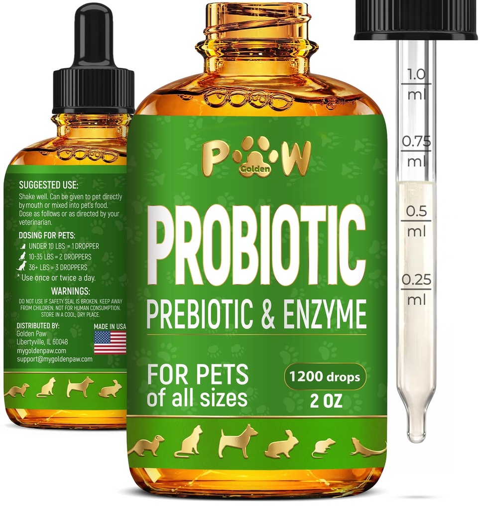 Flytande probiotika för hundar och katter av alla åldrar | Hundprobiotika för att ge matsmältningsbalans | Prebiotisk blandning för harmonisk matabsorption | 3 miljarder CFU | Herbal smak | 2 Oz