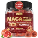 Maca Root täytetyt Gummies 2000mg naisille Miehet ... Sokeriton... Luomu musta, punainen, keltainen Maca Root Supplement Gummy Chews with Ashwagandha Ginseng & Sinkki Vegaani, ei-GMO, Greippi maku, 60 kreivi