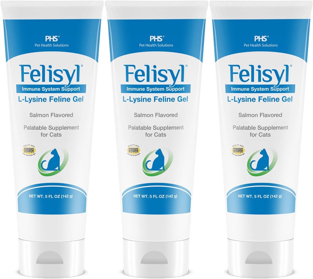 Felisyl L-Lysine Gel kissalle (5oz) ... tukee immuunia, hengitysteitä ja silmien terveyttä. Helppo aivastus, Runny Nenä, ja Watery Eyes. Tasty Salmon Flavor - Made in The USA (3 Pack)