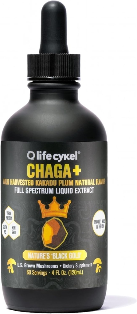 Life Cykel - Chaga Mushroom Extract kanssa Kakadu Plum - Double uutettu sieni Pelti - Ei-GMO Immuuni täydentää aikuisille ja lapsille - 4 Fl Oz