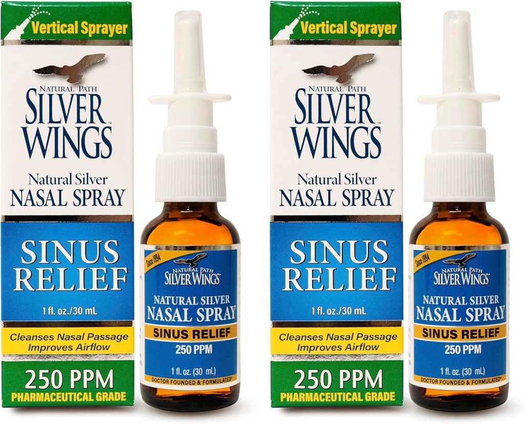 Natural Path Silver Wings Sinus Relief Natural Silver Nasal Spray - 250ppm - 1oz - 2 pakkaus