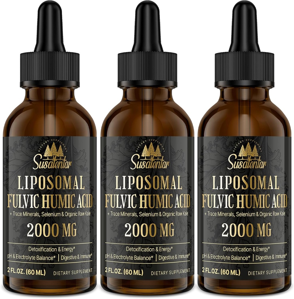 Trace Minerals Electrolytes Drops 2000 MG | Liquid Liposomal Fulvic Humic Acid Supplement | 85+ Trace Minerals | Hydration | Avgiftning | Energi | pH Balans | Digestion | Immunity | 6 Oz