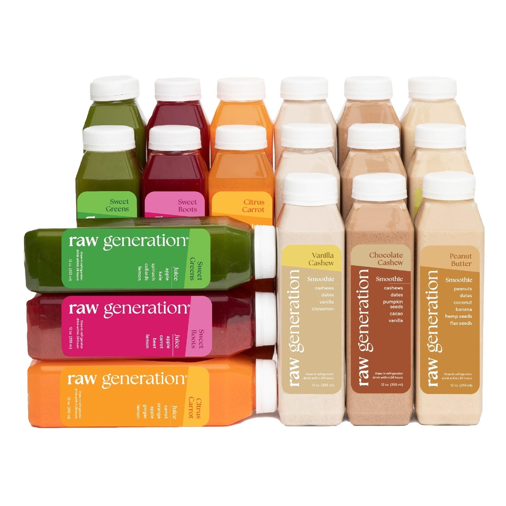 Raw Generation Protein Cleanse 3-päivä Juice & Smoothie Cleanse laihtuminen, lean lihas, vähentynyt turvotus ja lisääntynyt energia 18 pullot tukea liikuntaa ja palauttaa ruokavalio