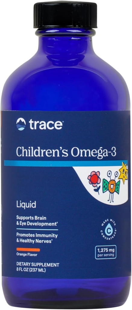 Trace Minerals Children's Omega-3 - Liquid Supplements Tuet Hermoston ja immuunijärjestelmän toiminta - Terveys täydentää lapsille - EPA & DHA tukee aivojen ja silmien kehitys - Orange, 8 fl oz