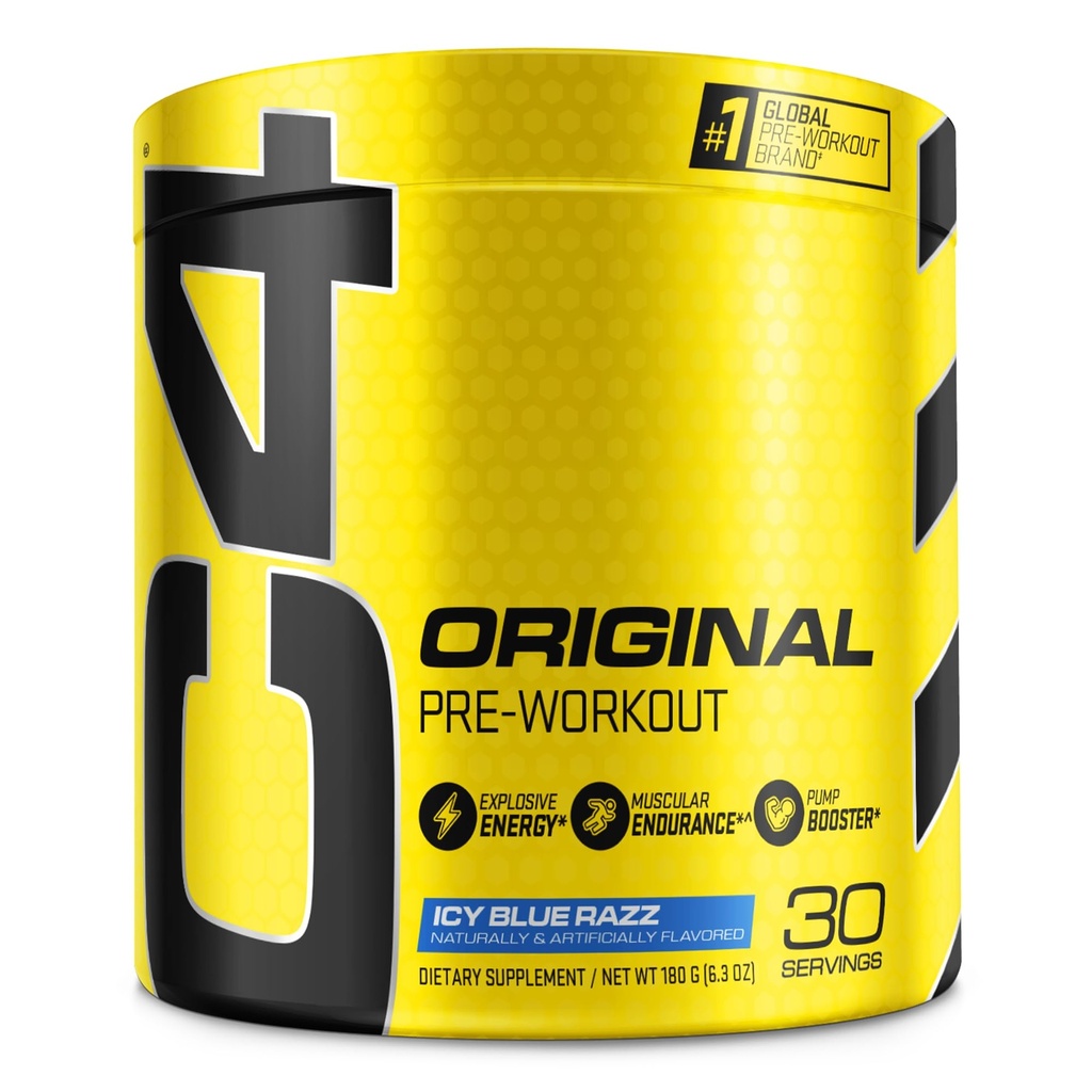 Cellucor C4 Original Pre Treout Powder ICY Blue Razz ... C-vitamiinia immuunitukea varten... Sokeriton esitreenaus energia miehille ja naisille... 150mg kofeiini + Beta Alanine + Creatiini 30 tarjoilua