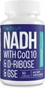 NADH 50mg + Q10 200mg + D-Ribose 150mg Supplement, Boosting NAD + Tillägg för Immune System, Cellular Energy, Focus, Reduced Nicotinamide Adenine Dinucleotide, 60 Veggie kapslar