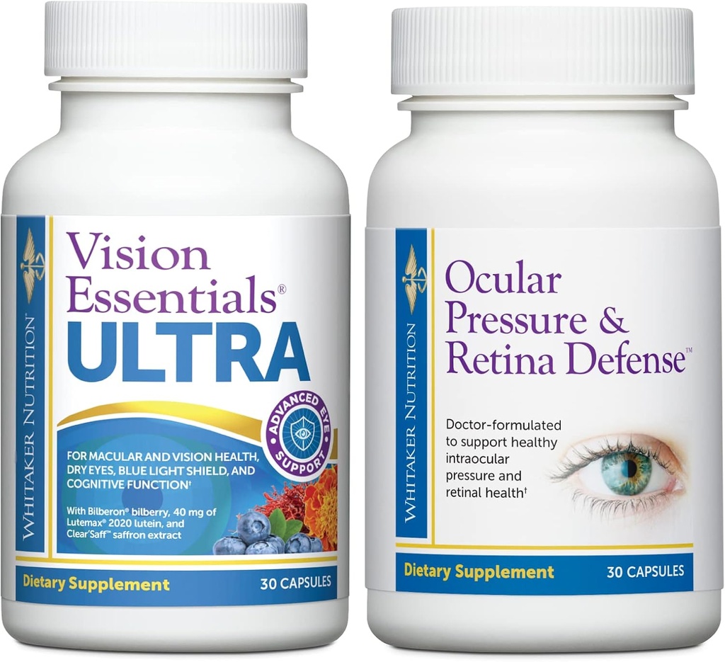 Premium Eye Health Bundle sisältää Vision Essentials ULTRA varten Macular & Reetinal Health, silmän kanta, silmän paine, kuiva silmät, ja silmän paine & retina puolustus lisäksi terveen intraocular