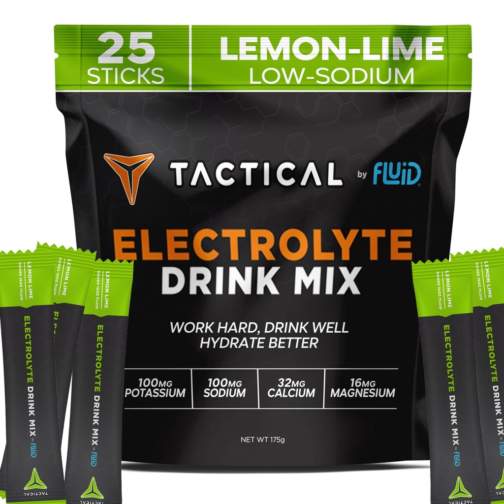 Fluid Tactical - Electrolyte Powder Packets, Accelerate Re-Hydration, Low Sugar, Electrolyte Drink Mix, förebygga uttorkning, eliminera kramper