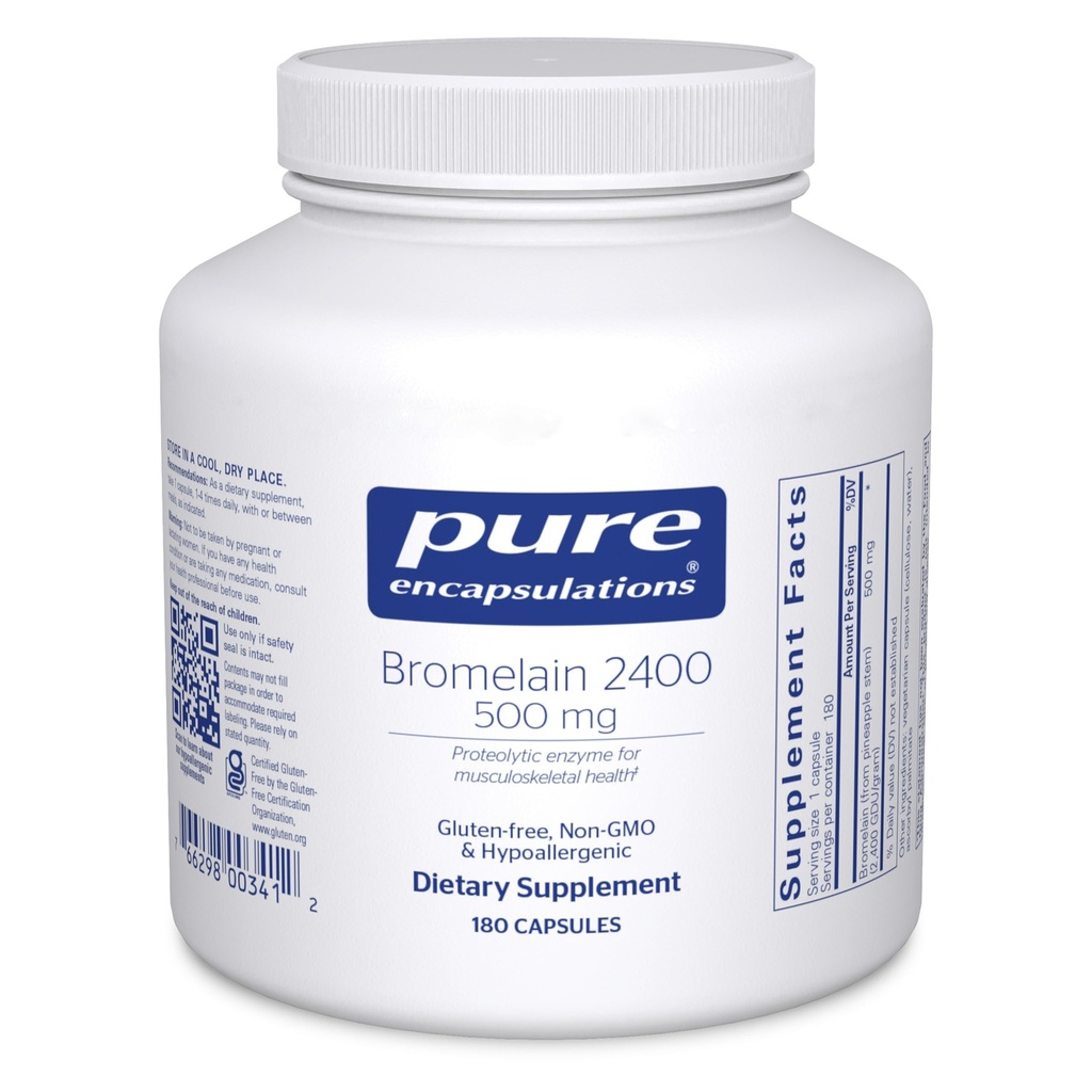 Puhtaat kapselit Bromelain 2400 500 mg - Ruoansulatuselimistön ja luuston hoitoon - tuki nivelille ja lihaksille* - Proteolyyttiset entsyymit - Vegaani - 180 kapselia