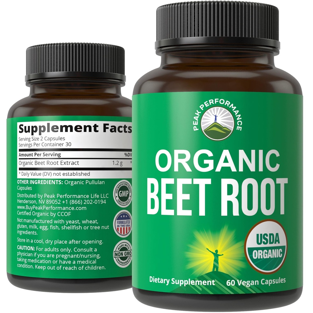 USDA Organic Beet Root Vegan Capsules Betor Juice Powder Super Food Pills 1200 mg. Nitric Oxide Energy Boosting Beetroot Extract Capsules. Polyfenol Support Supplement för kvinnor och män