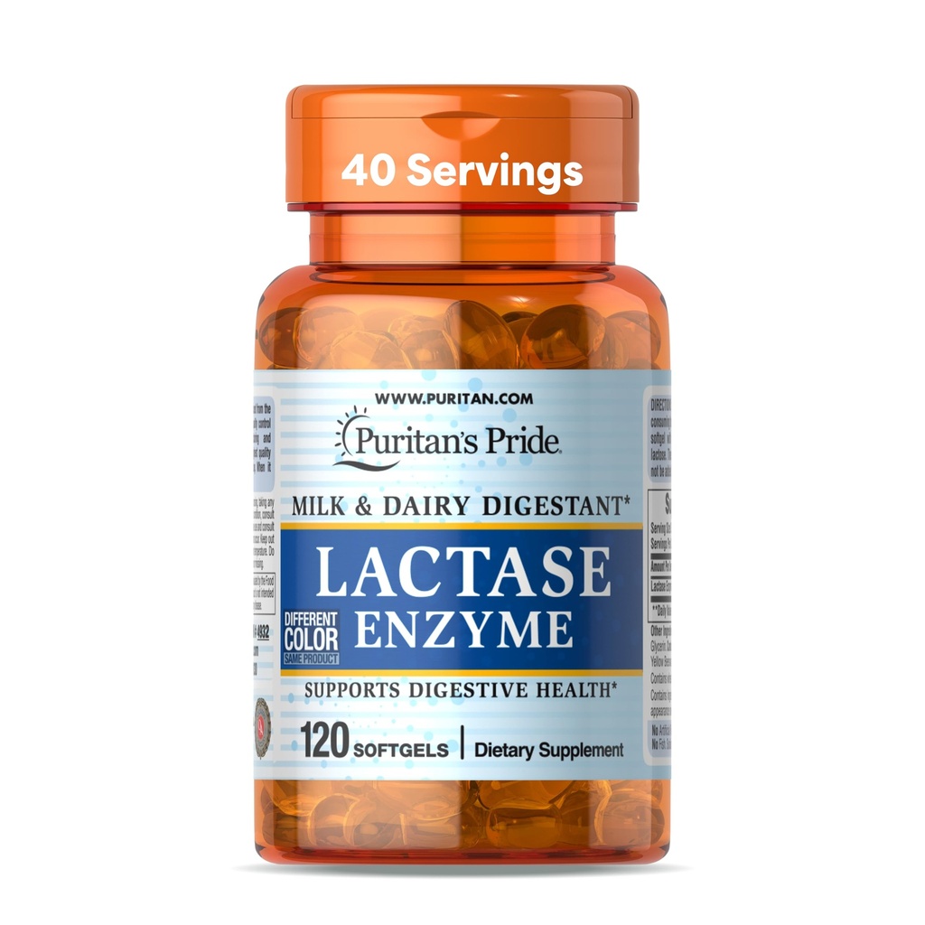 Puritans Pride Lactase Enzyme, Milk och Dairy Digestant, Dietary Supplement Support för Digestion och Cellular Energy Support, 40 Day Supply, 120 Softgels