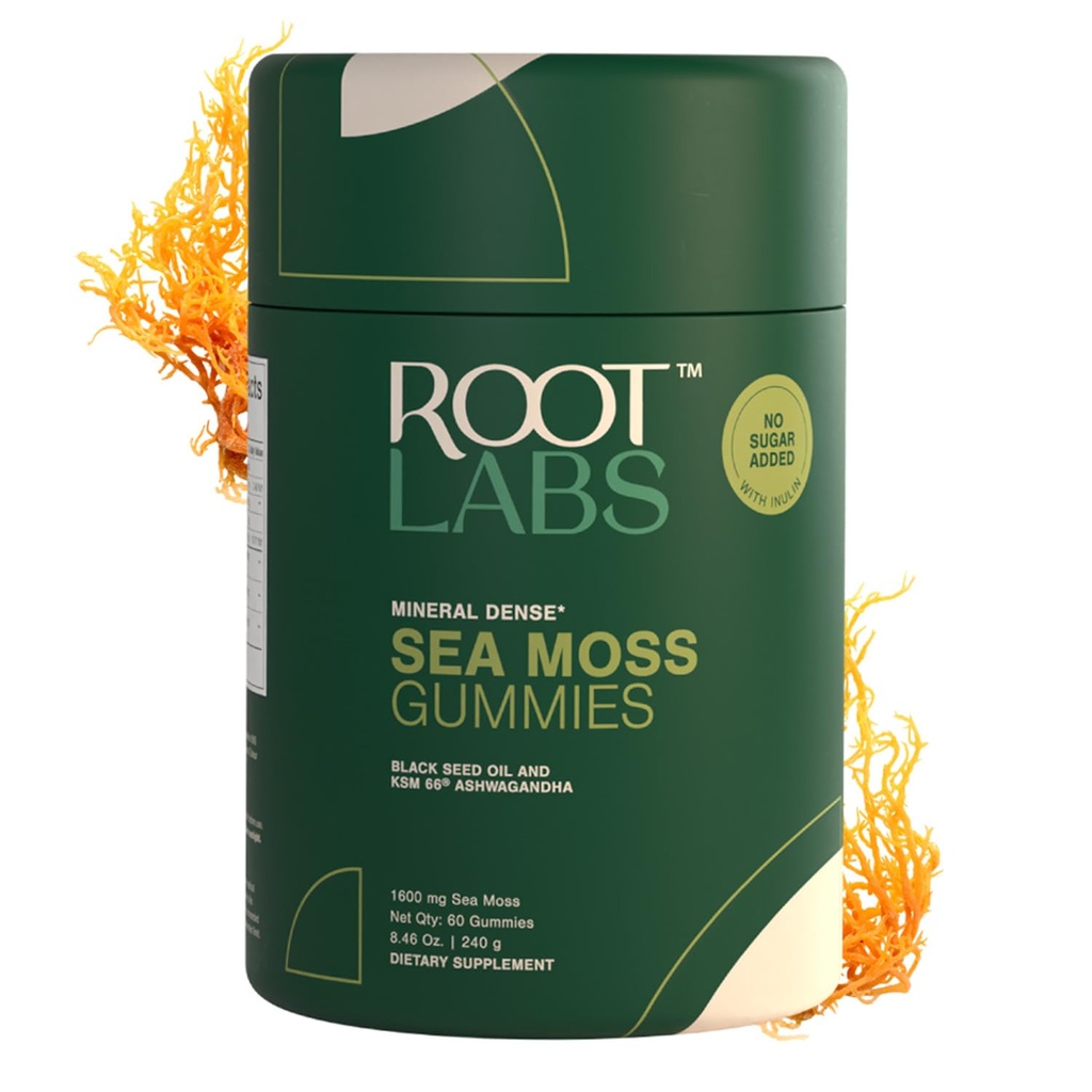 Sea Moss Gummies I 92+ Mineraalit I Musta siemenöljy I KSM 66 Ashwagandha I Lab Testattu I Ei lisätty sokeri miesten, naisten I ei-GMO I 100% Natural & Organic I 1600 mg I 60 Gummy