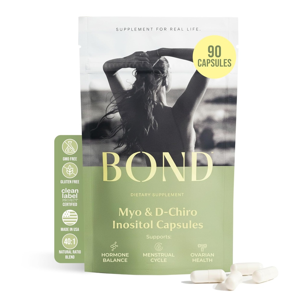 BOND Myo-Inositol & D-Chiro Inositol Supplement för kvinnor | Stöder Hormon Balance, Hälsosam ägglossning & Regelbundna cykler - 40:1 Ratio | Fertilitetstillskott för kvinnor | 90 Vegan kapslar (3/dag)