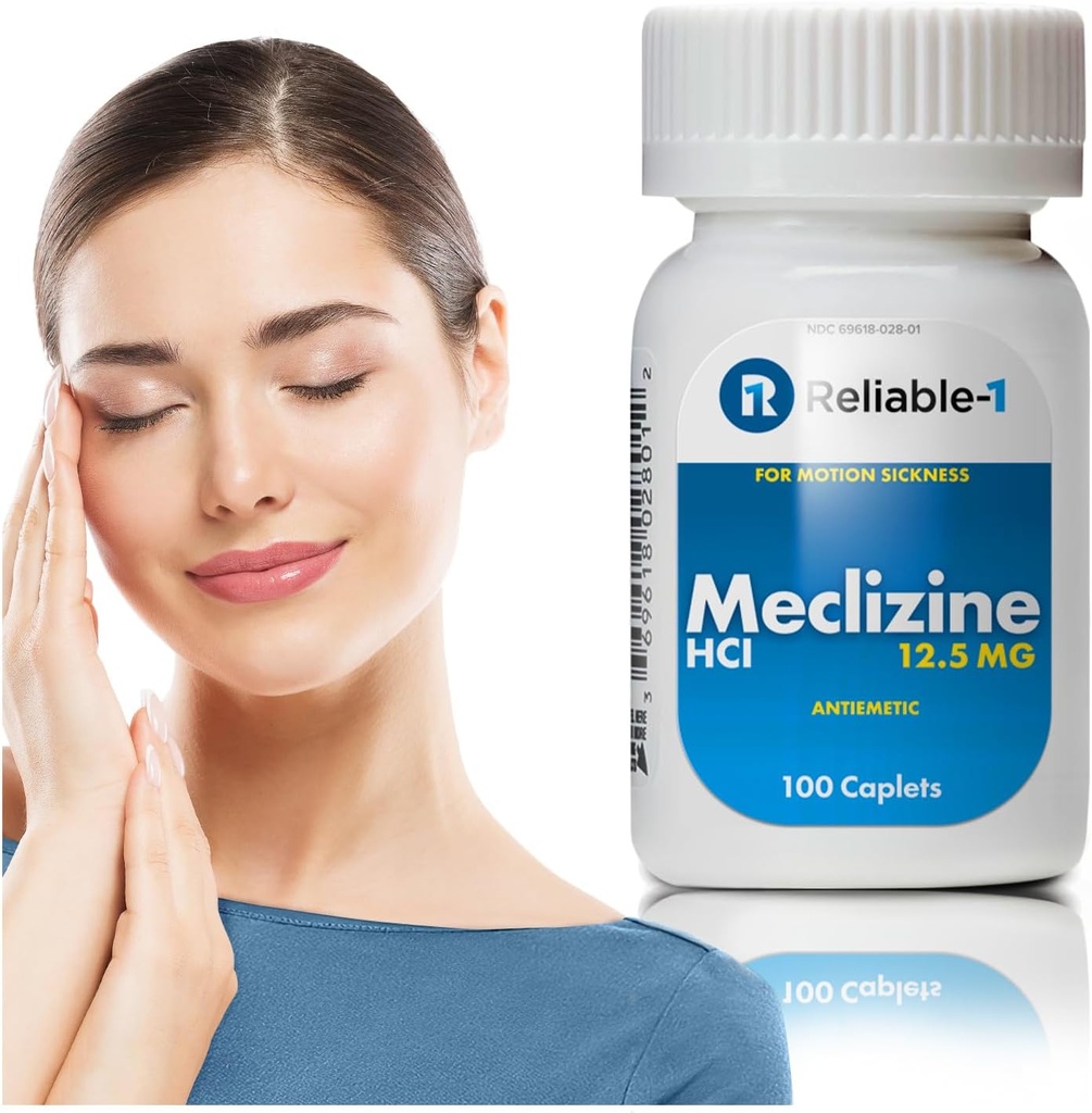 Tillförlitlig-1 Laboratories Meclizine HCL 12,5 mg Caplets - Förhindra illamående, kräkningar och yrsel orsakad av Motion Sickness (100 Caplets, 1 flaska)