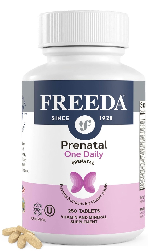 FREEDA Prenataali vitamiini - Kosher Prenataalit - Prenataali vitamiinit rautaa, prenataalia Foolihappoa, koliinia, D-vitamiinia - Yksi päivä prenataali monivitamiini tukea raskaana oleville ja laktatoiville naisille (250)