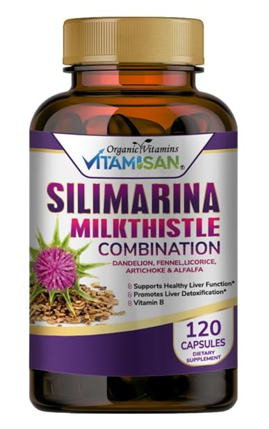 VITAMISAN Milk Thistle silimarina ja Voikukka, Fennel. Lakritsi, artisokka Alfalfa Detox & puhdistus Formula tuki Maksa 120 kapselia